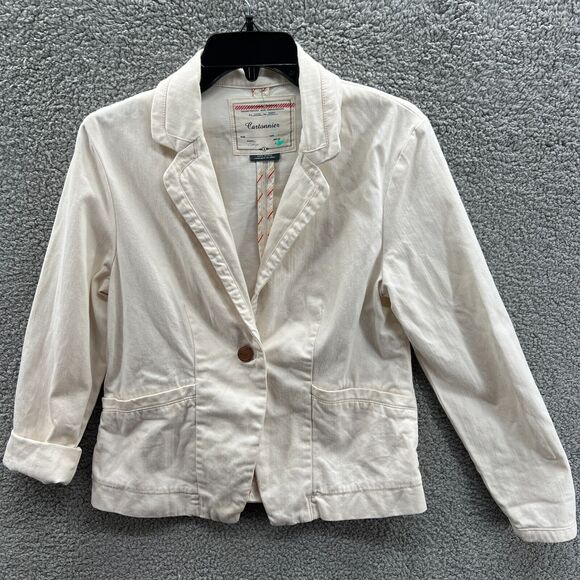 Anthropologie Cartonnier Women's Size 8 Denim Kittery Blazer Jacket Elbow Patch - Picture 1 of 12